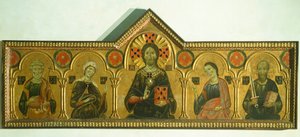 Il Redentore con la Madonna e tre Santi, di Meliore Toscano o Meliore di Jacopo (ca 1255-1285), tempera e oro su tavola, 85x210 cm, (dettaglio) da Jacopo di Meliore