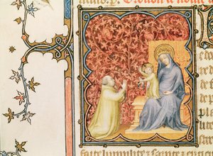 Ms Lat 18014 Jean de France (1340-1416) Duca di Berry che prega davanti alla Vergine e al Bambino, da Les Petites Heures de Duc de Berry, c.1385-90 da Jacquemart de Hesdin
