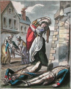 Donne che aiutano i feriti durante la Rivoluzione Francese, inciso da Labrousse, c.1795 da Jacques (after) Grasset de Saint Sauveur