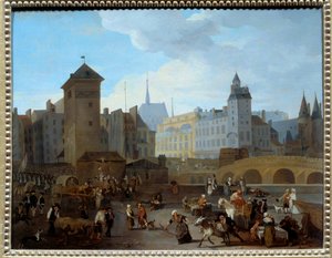 Rivoluzione francese: vista del ponte e della pompa Notre-Dame a Parigi da Jacques Albert Senave