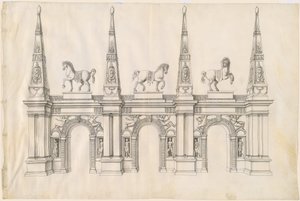 Un arco trionfale con cavalli bardati e pinnacoli ornati da Jacques Androuet Ducerceau I