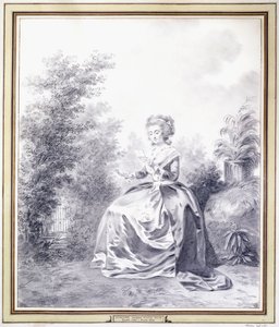 Ritratto di Elisabeth Louise Vigee-Lebrun che legge una lettera seduta in giardino da Jacques Antoine Marie Lemoine