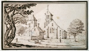Una chiesa in Lorena e un edificio vicino da Jacques Callot