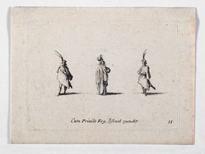 Una dama con un lungo cappotto e due cavalieri, da ... (incisione) da Jacques Callot