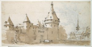 Un castello con torri e una chiesa da Jacques Callot