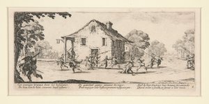 Scena di battaglia davanti a una casa, da Le Miserie e Disastri della Guerra, #4 di un set di 18 da Jacques Callot