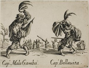 Capitano Mala Gamba - Capitano Bellavita, plate 15 from Balli di Sfessania da Jacques Callot
