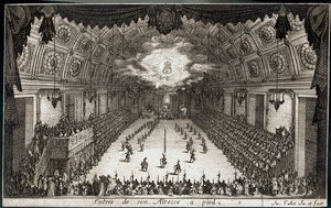 Combattimento a la barriera: Entrata a piedi di Sua Altezza il Duca Carlo IV di Lorena ... (incisione) da Jacques Callot
