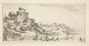 La caccia al cervo (Caccia al cervo vicino al maniero), da Paesaggi per Giovanni de Medici da Jacques Callot