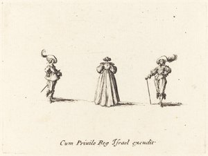 Signora vista da dietro e due gentiluomini da Jacques Callot