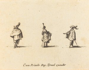 Signora con vestito raccolto e due gentiluomini da Jacques Callot
