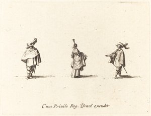 Signora con vestito raccolto e due gentiluomini da Jacques Callot