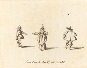 Signora con braccio teso vista da dietro e due gentiluomini da Jacques Callot