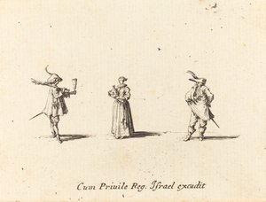 Signora con bottiglia di vino e due gentiluomini da Jacques Callot