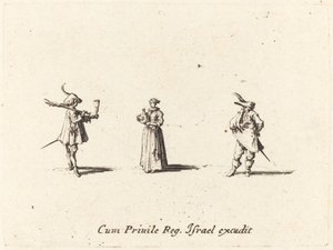 Signora con bottiglia di vino e due gentiluomini da Jacques Callot