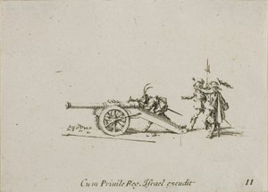 Caricamento del cannone, tavola undici da Gli esercizi militari da Jacques Callot