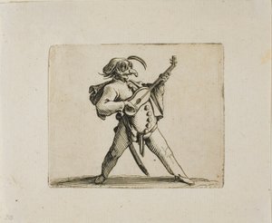 Comico Mascherato che Suona la Chitarra, da Varie Figure Gobbi da Jacques Callot