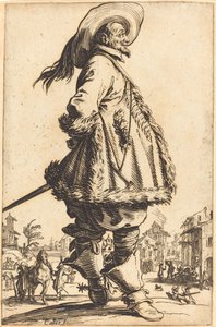 Nobile con mantello bordato di pelliccia, con le mani dietro la schiena da Jacques Callot