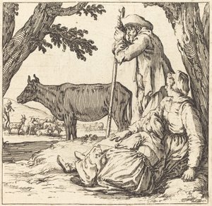 Coppia di contadini con mucca