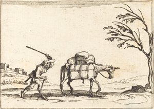 Contadino che frusta il suo asino da Jacques Callot