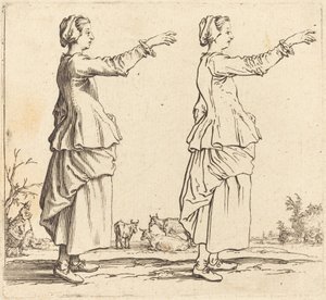 Contadina, di profilo, rivolta a destra, con braccio esteso da Jacques Callot