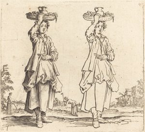 Contadina con cesto sulla testa, vista frontale