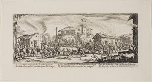Saccheggio e incendio di un villaggio, tavola sette da The Miseries of War da Jacques Callot
