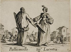 Pulliciniello - Signora Lucretia, plate 9 from Balli di Sfessania da Jacques Callot