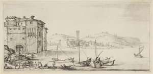 Navi in caricamento, dalla serie Diverse Vedute Designate in Fiorenza (Diversi paesaggi disegnati a Firenze) da Jacques Callot