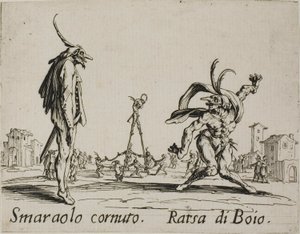 Smaraolo cornuto - Ratsa di Boio, tavola 4 da Balli di Sfessania da Jacques Callot