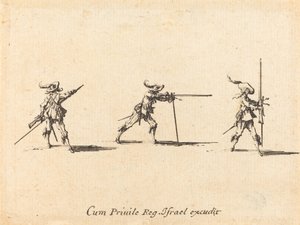 Assumere la posizione di tiro con il moschetto, 1634-1635 da Jacques Callot