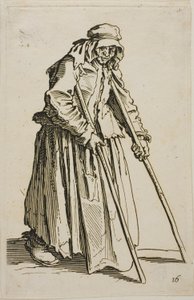 Il mendicante con le stampelle e il suo portafoglio da mendicante, tavola dieci da I mendicanti da Jacques Callot