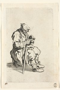 I mendicanti: Mendicante seduto e che mangia, c. 1623 da Jacques Callot