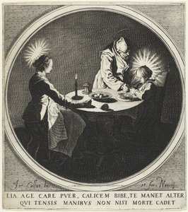 La Benedizione Le Bénédicité anche conosciuta come La Sacra Famiglia a Tavola, 1628 da Jacques Callot