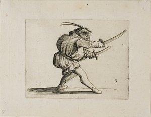 Il duellante con due spade, da Varie Figure Gobbi da Jacques Callot