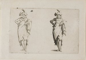 Il Gentiluomo Visto di Fronte, con la Mano Destra sul Fianco, da I Capricci da Jacques Callot