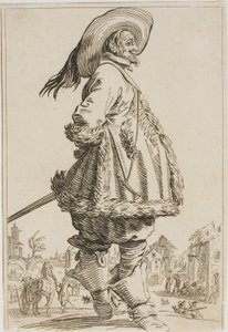 Il gentiluomo con il mantello bordato di pelliccia con le mani dietro la schiena, dalla serie La nobiltà della Lorena da Jacques Callot