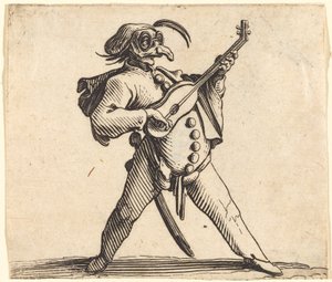 Il comico mascherato che suona una chitarra da Jacques Callot