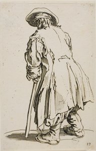 Il vecchio mendicante appoggiato alla sua stampella, tavola diciassette da I mendicanti da Jacques Callot