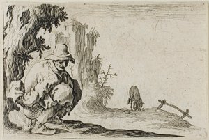 Il contadino accovacciato, da I Capricci da Jacques Callot