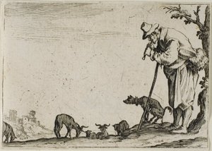 Il pastore che suona un flauto, dai Capricci da Jacques Callot