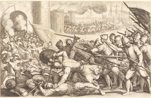 Le truppe forzano il cancello di una città da Jacques Callot
