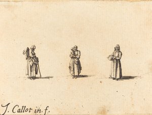 Tre donne, una che tiene un bambino, probabilmente 1634 da Jacques Callot