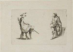 Due uomini seduti, da I Capricci da Jacques Callot