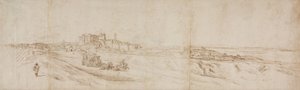 Veduta del Castello Bracciano, vicino a Roma con carrozza e figure da Jacques Callot