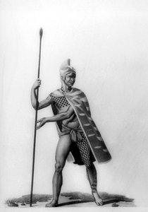 Giovane ufficiale con un tipico costume di malo, Hawaii, 1819 da Jacques Etienne Victor Arago