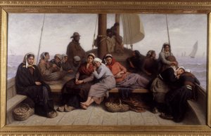 Pesca delle ostriche sul ponte di una barca - Dipinto di Eugene Feyen (1815-1908), n.d. da Jacques Eugene Feyen