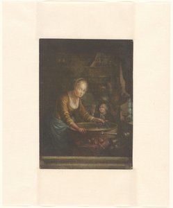 Giovane donna che taglia cipolle da Jacques Fabien Gautier Dagoty (attributed to)