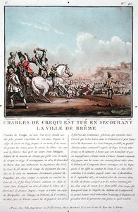 Charles de Crequi (c.1575-1637) viene ucciso durante la liberazione della città di Breme, inciso da Jean Baptiste Morret