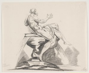 Figura maschile barbuta con vesti vista da dietro su una fontana da Jacques Francois Joseph Saly